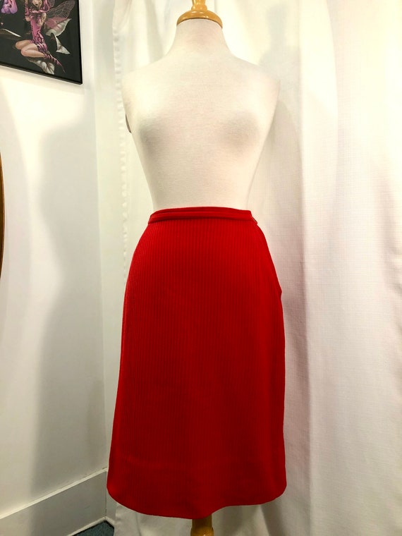 Vintage 1950s 50s Bright Red Wool Skirt Straight … - image 1