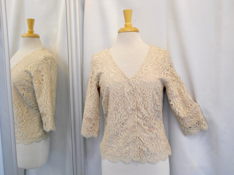 Vintage 1960s 60s Beige Lace Jacket Lace Blouse Dressy Blouse | Etsy