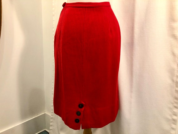 Vintage 1950s 50s Bright Red Wool Skirt Straight … - image 4