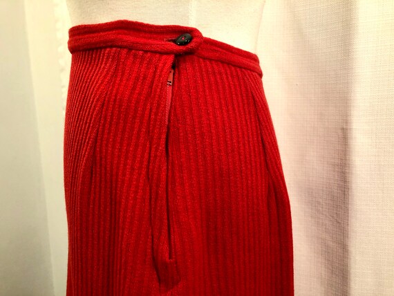 Vintage 1950s 50s Bright Red Wool Skirt Straight … - image 6
