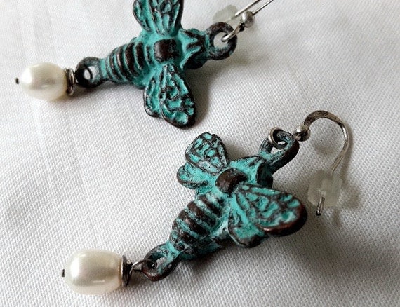 Vintage Nineties Dangle and Drop Rustic Blue Pati… - image 5