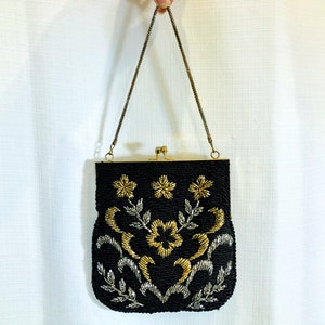 La Regale Vintage JET BEADED BLACK Purse LTD Formal 1950s