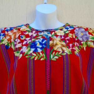 Vintage Seventies Guatemalan / Central American Red Floral Hand Made Embroidered Huipil or Blouse / Folk Ethnic Tribal Clothing image 3