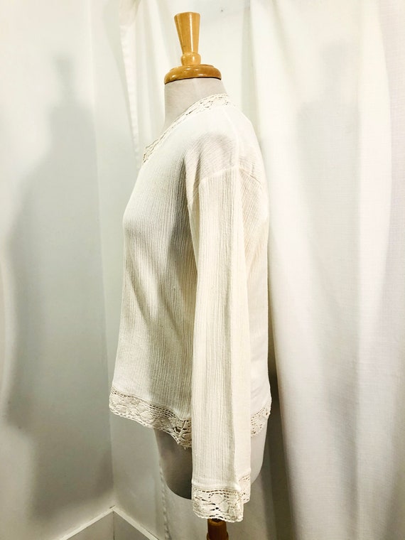 Vintage 1970s 70s Ivory Gauze Blouse with Cotton … - image 3