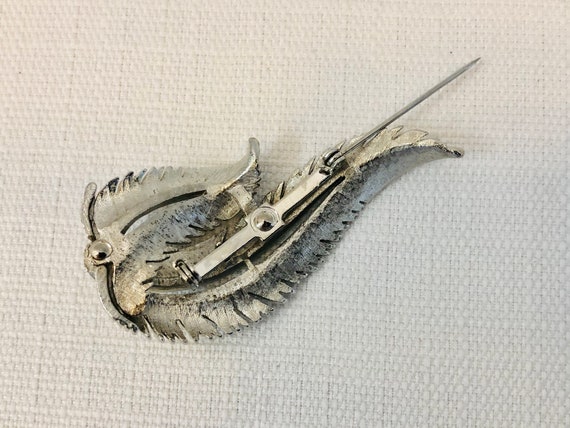 Vintage 1960s 60s Curled Feather Brooch Silver To… - image 4