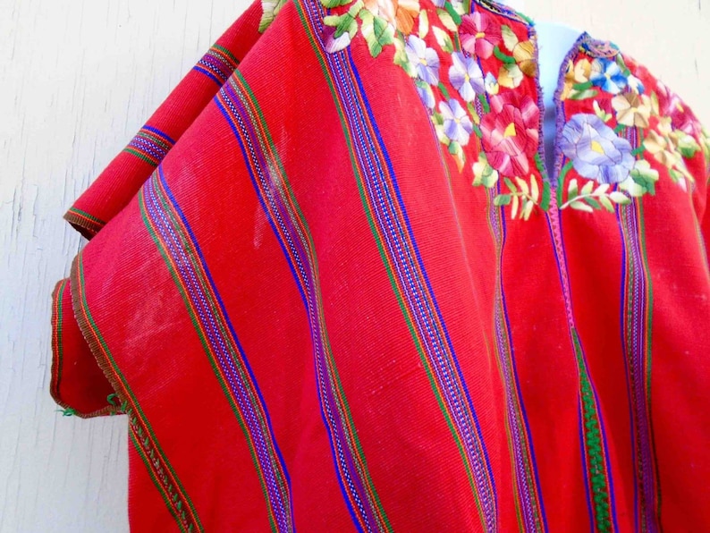Vintage Seventies Guatemalan / Central American Red Floral Hand Made Embroidered Huipil or Blouse / Folk Ethnic Tribal Clothing image 5