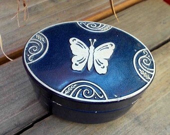 Vintage Vanity Tin Powder Case with Butterfly by Lucretia Vanderbilt