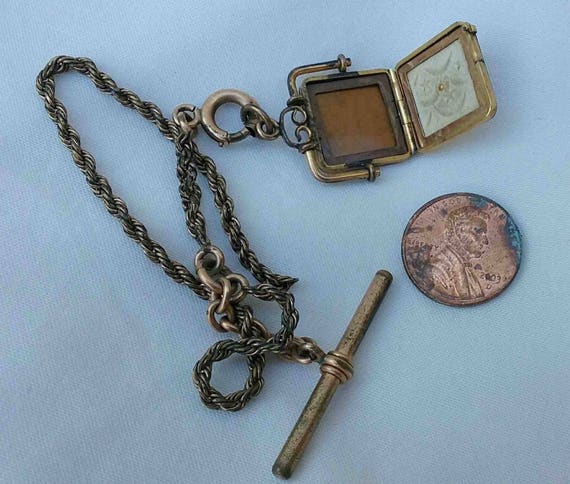 Antique Victorian Distressed Brass Watch Fob Lock… - image 4