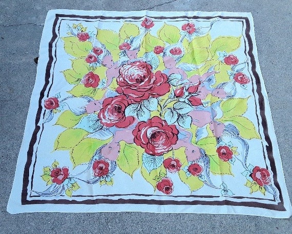 Vintage Fifties Large Square Silk Scarf by Glente… - image 2