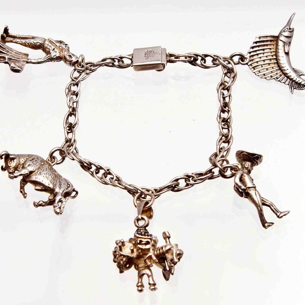 Vintage Seventies Sterling Silver South of the Border Charm Bracelet