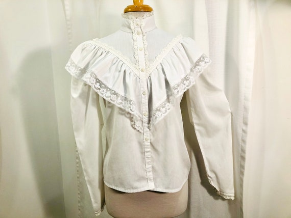 Vintage 1970s 70s White Prairie Blouse by Jessica'