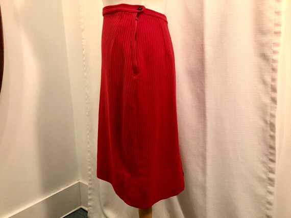 Vintage 1950s 50s Bright Red Wool Skirt Straight … - image 3