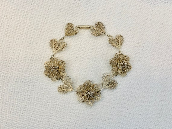 Vintage 1930s 30s Filigree Bracelet with Roses and