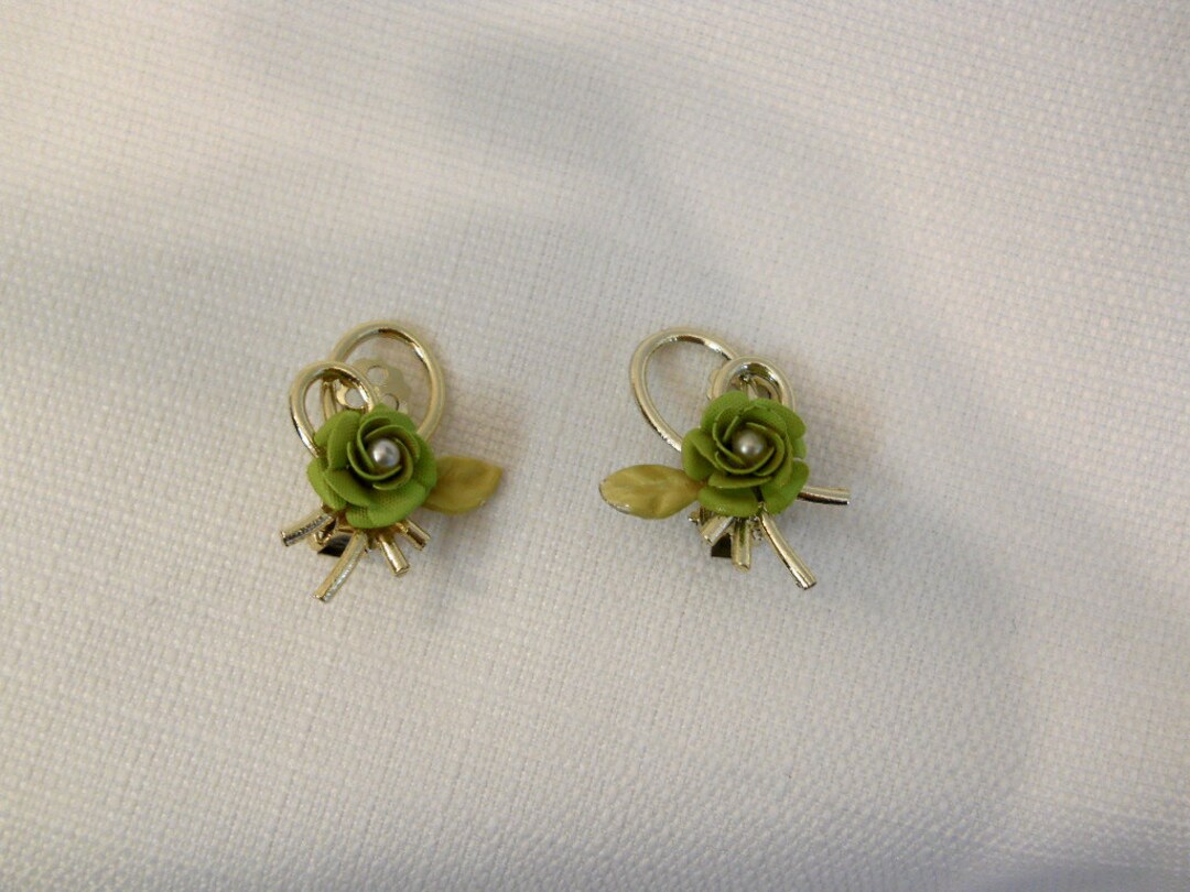 Clips Cœurs Roses Vintage Années 60 - Métal Doré, Parfait État