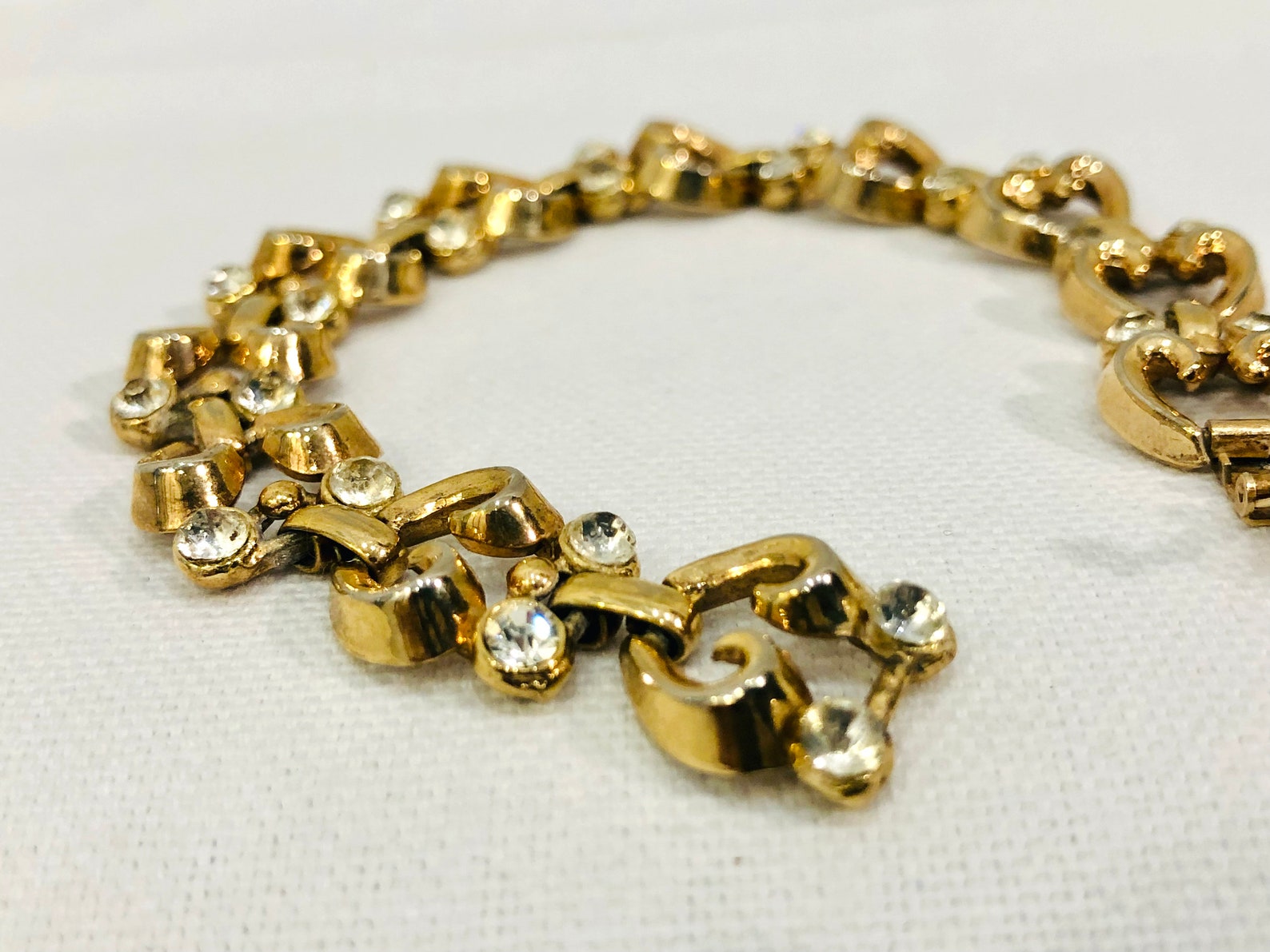Vintage 1950s 50s Gold Tone Bracelet With Clear Rhinestones by - Etsy