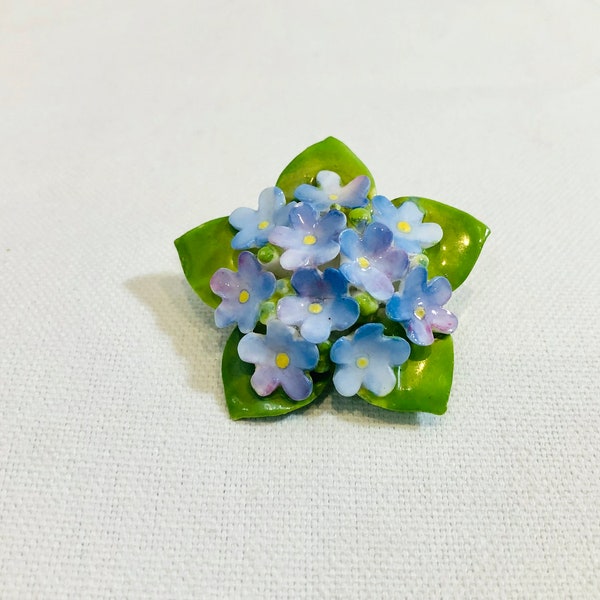 Ceramic Pin with Periwinkle Blue Flowers by Cara China Staffordshire Made in England Vintage 1960s 60s Jewelry