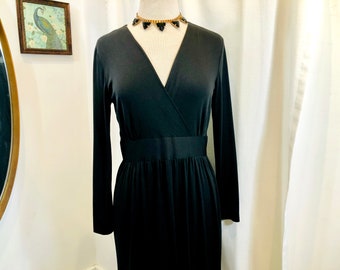 Slinky Black Dress with Slight Empire Waist by Fritzi of California Vintage 1970s 70s Fashion Size S