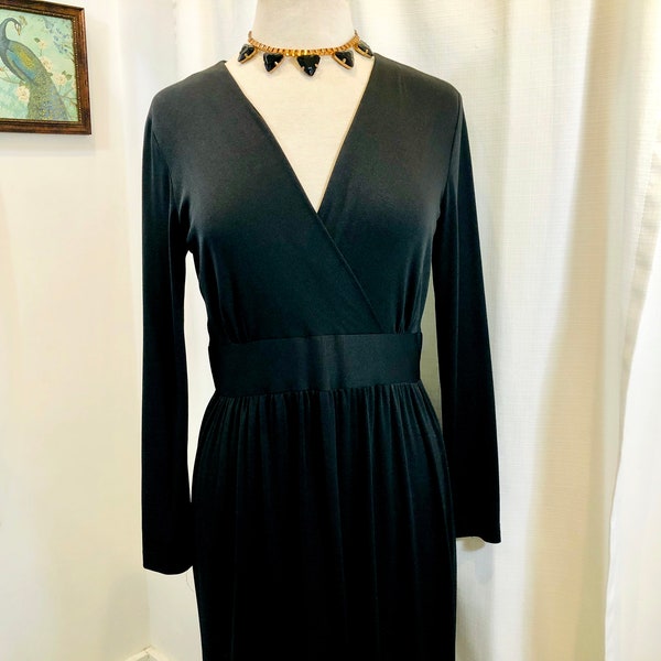 Slinky Black Dress with Slight Empire Waist by Fritzi of California Vintage 1970s 70s Fashion Size S