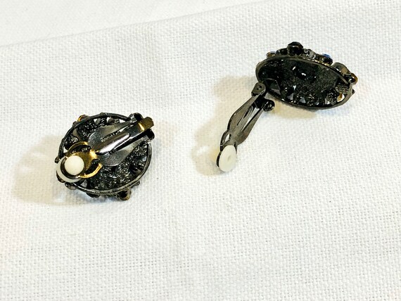 Shades of Blue Rhinestone Earrings Clip On Vintag… - image 8