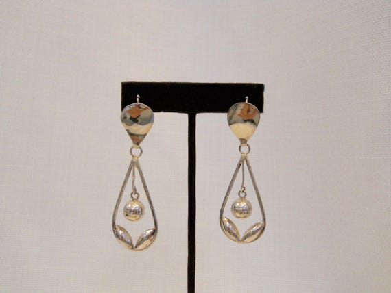 Vintage 1950s 50s Sterling Silver Teardrop Earring