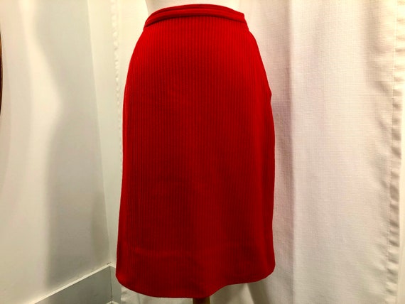 Vintage 1950s 50s Bright Red Wool Skirt Straight … - image 5