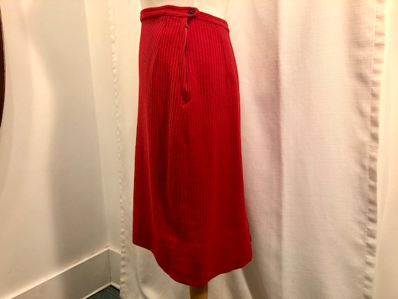 Vintage 1950s 50s Bright Red Wool Skirt Straight … - image 2