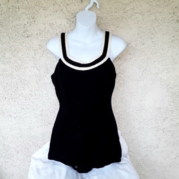 Vintage Fifties Black and White Swim Suit / Bathi… - image 1