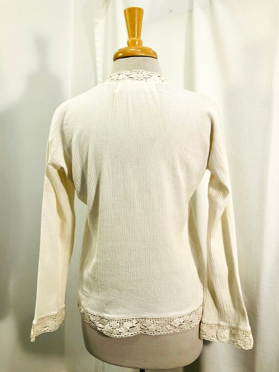 Vintage 1970s 70s Ivory Gauze Blouse with Cotton … - image 4