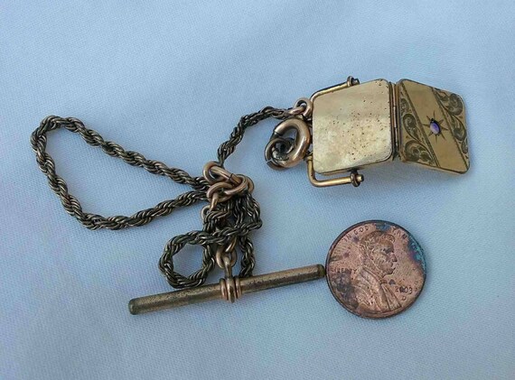 Antique Victorian Distressed Brass Watch Fob Lock… - image 6