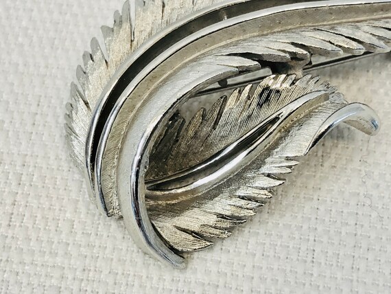 Vintage 1960s 60s Curled Feather Brooch Silver To… - image 3