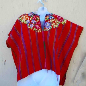 Vintage Seventies Guatemalan / Central American Red Floral Hand Made Embroidered Huipil or Blouse / Folk Ethnic Tribal Clothing image 2