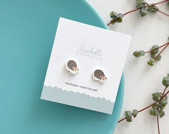 Handmade Hedgehog with Flower Charm Earrings: Hypoallergenic Jewelry for Sensitive Ears