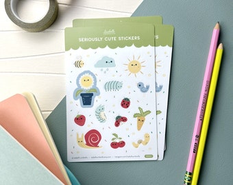 Garden Party Vinyl Sticker Set with 14 Seriously Cute Illustrations for Planners, Notebooks, Water bottles, and Stationery