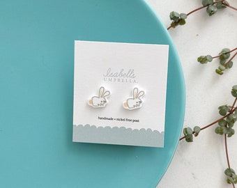 Rabbit Stud Earrings / Nickel Free Posts / Hypoallergenic Earrings / Stocking Stuffer / Gift Under 15