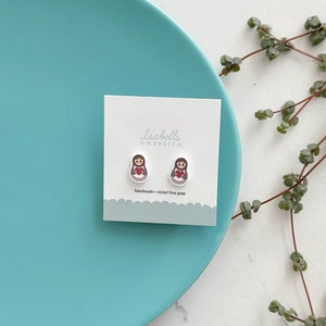 Russian Doll Stud Earrings / Nickel Free Posts / Hypoallergenic Earrings / Stocking Stuffer / Gift Under 15
