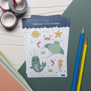 Under the Sea Vinyl Sticker Set mit 12 wirklich süßen Illustrationen für Planer, Notizbücher, Wasserflaschen und Briefpapier