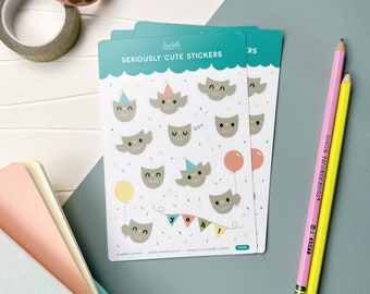Owl Party Vinyl Sticker Set with 11 Seriously Cute Illustrations for Planners, Notebooks, Water bottles, and Stationery