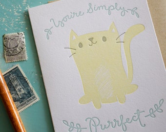 Simply Purrfect Cat, Love and Friendship Illustrated Letterpress Notecard