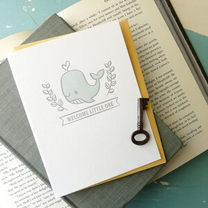 Willkommen Little One Whale, New Baby, illustrierte Letterpress Notecard (Single)