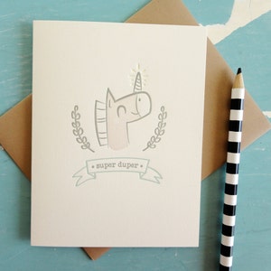 Super Duper Unicorn Illustrated Letterpress Notecard Single image 1