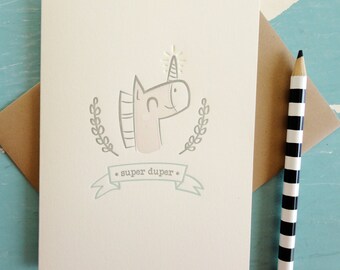 Super Duper Unicorn Illustrated Letterpress Notecard (Single)