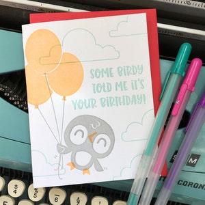 Bird Birthday Card: Letterpress Illustrated Notecard