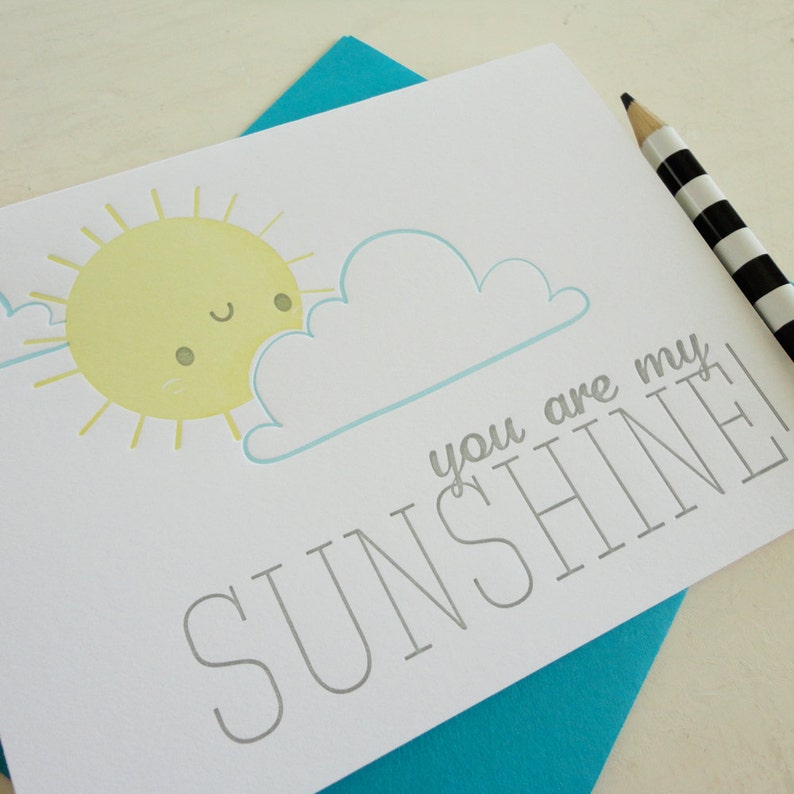 You Are My Sunshine Illustrated Letterpress Notecard Single image 3