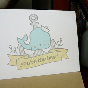 You&#39;re The Best Whale and Anchor Illustrated Letterpress Notecard (Single)