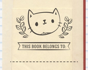 Cat Book Stamp, Kitten Book Stamp, This Book Belongs to Stamp