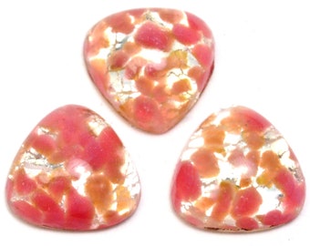 Vintage Cherry brand Japan pink and orange foil glass 14 mm triangle flat back cabochons, set of 3 (JS2)