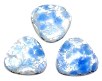 Vintage Cherry brand Japan blue foil glass 14 mm triangle flat back cabochons, set of 3 (JS1)