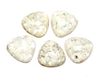 Vintage Cherry brand Japan white foil glass 10 mm triangle flat back cabochons, set of 5 (JS4)