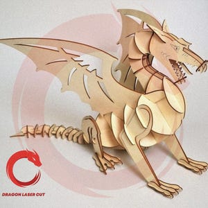 Pacote SVG de quebra-cabeça 3D de dragão cortado a laser, arquivos SVG de madeira glowforge, quebra-cabeça de modelo de laser vetorial, arquivo DXF Pdf Eps, padrão de dragão cnc