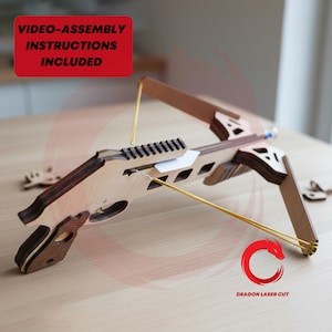 Laser cut Crossbow mechanical model 4 and 6mm SVG bundle glowforge wood toy files Vector template file Dxf Pdf Eps Cdr cnc pattern